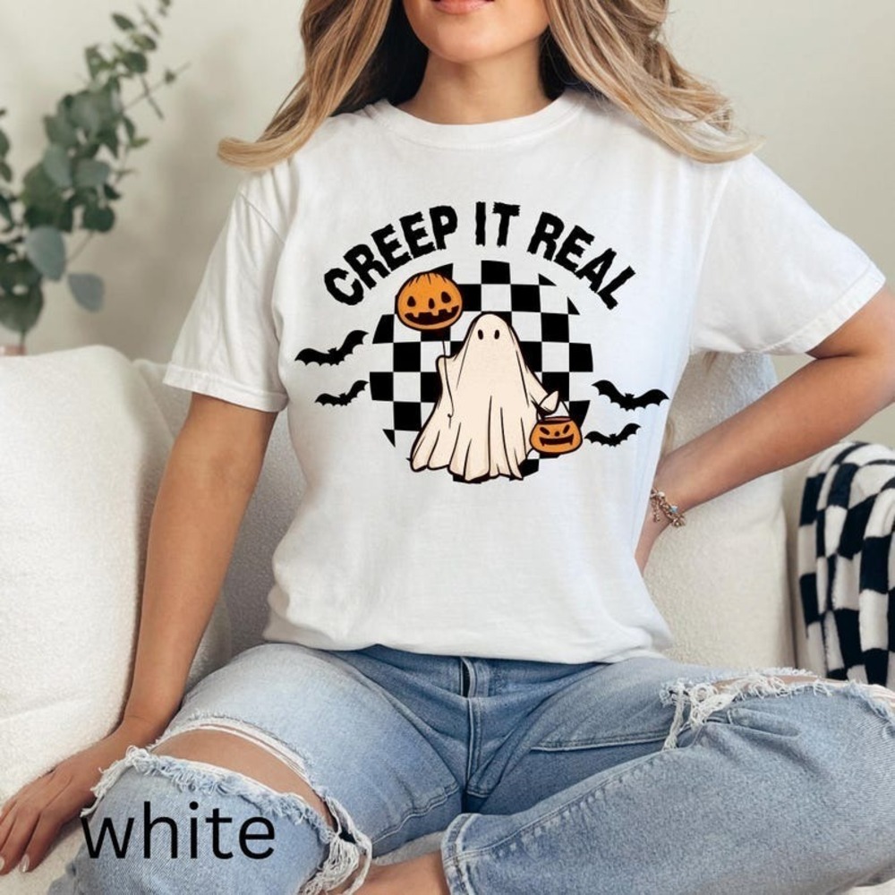 Creep It Real Halloween Shirt Cute Skater Ghost Funny T-shirt Spooky Season